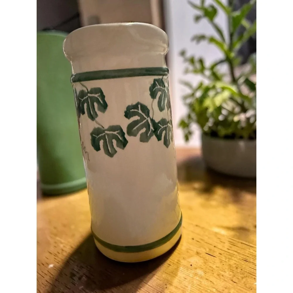 Crock Shop Santa Ana Ca Vintage Ceramic Pitcher Grape Vine Hand Painted Cream